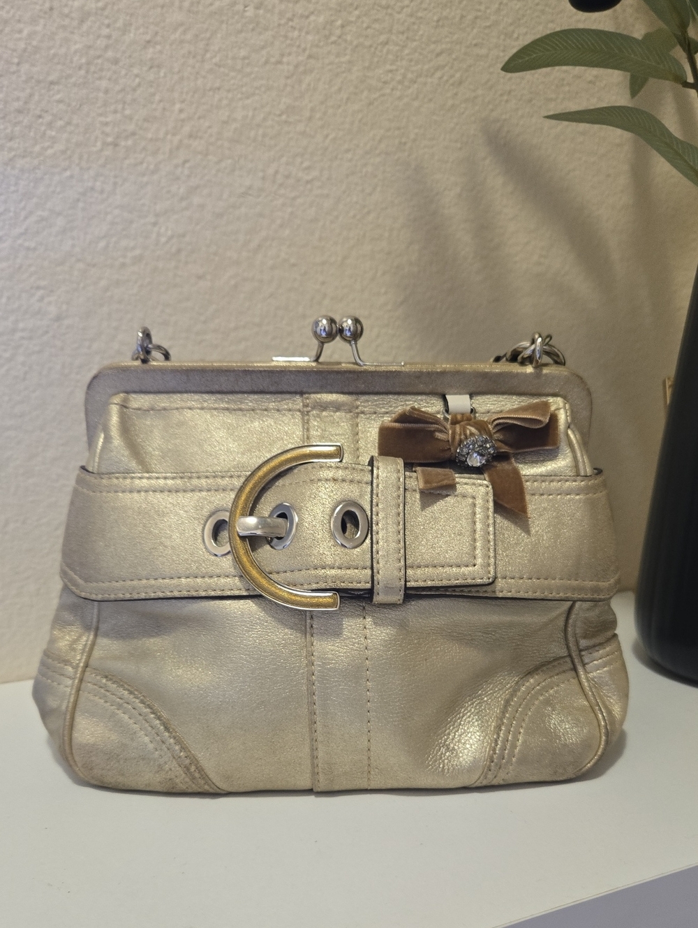 Coach Y2k Soho Metallic Framed Tote Bag 8B27 Rare